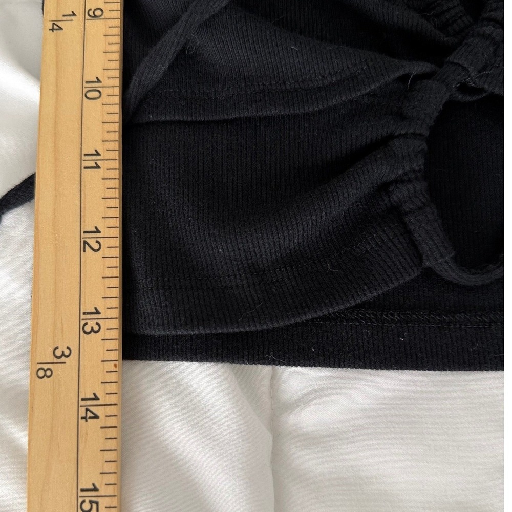 Aeropostale Y2K Black Ribbed Tie Front Crop Top Short Sleeve Sweetheart Neck S - Picture 7 of 8